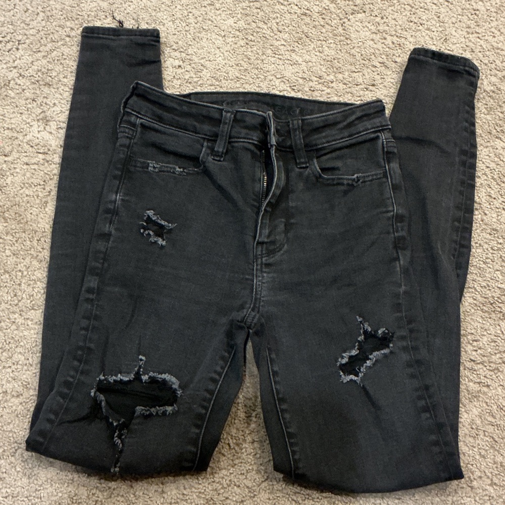 American Eagle Outfitters Black Distressed Jeggings